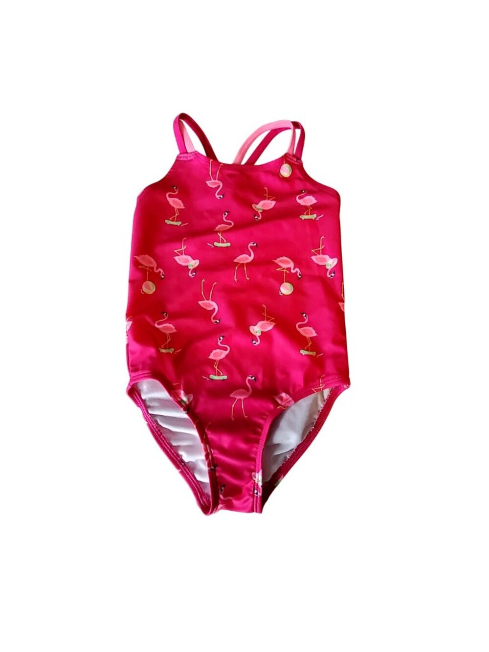 Cat & Jack Kids Pink Flamingo One-Piece Swimsuit Size 3T With Crisscross Straps